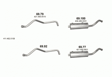 вихлопна система на MERCEDES UNIMOG U40/U40T/U45/U52/U55T/U60/U60T/U600/U600T Вантажівка з усиленим кузовом 1976-1988 38-44kW